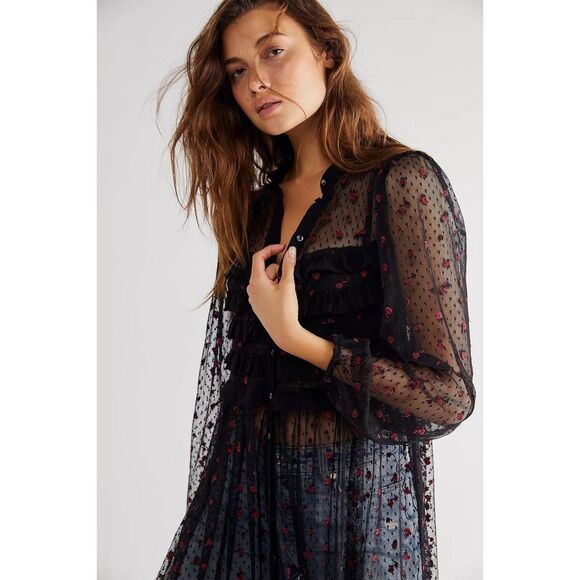 Free People Rose Sheer Maxi Top $228 XS - Picture 3 of 9